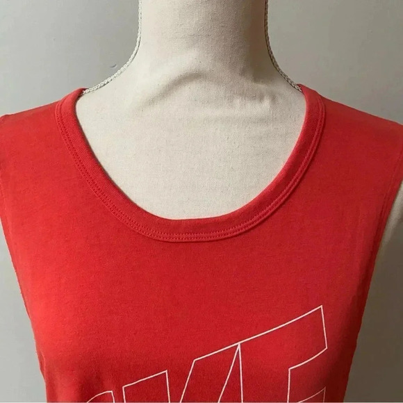 Nike Coral Red Racerback Tank Top Medium Block Logo Activewear Shirt - Picture 2 of 11